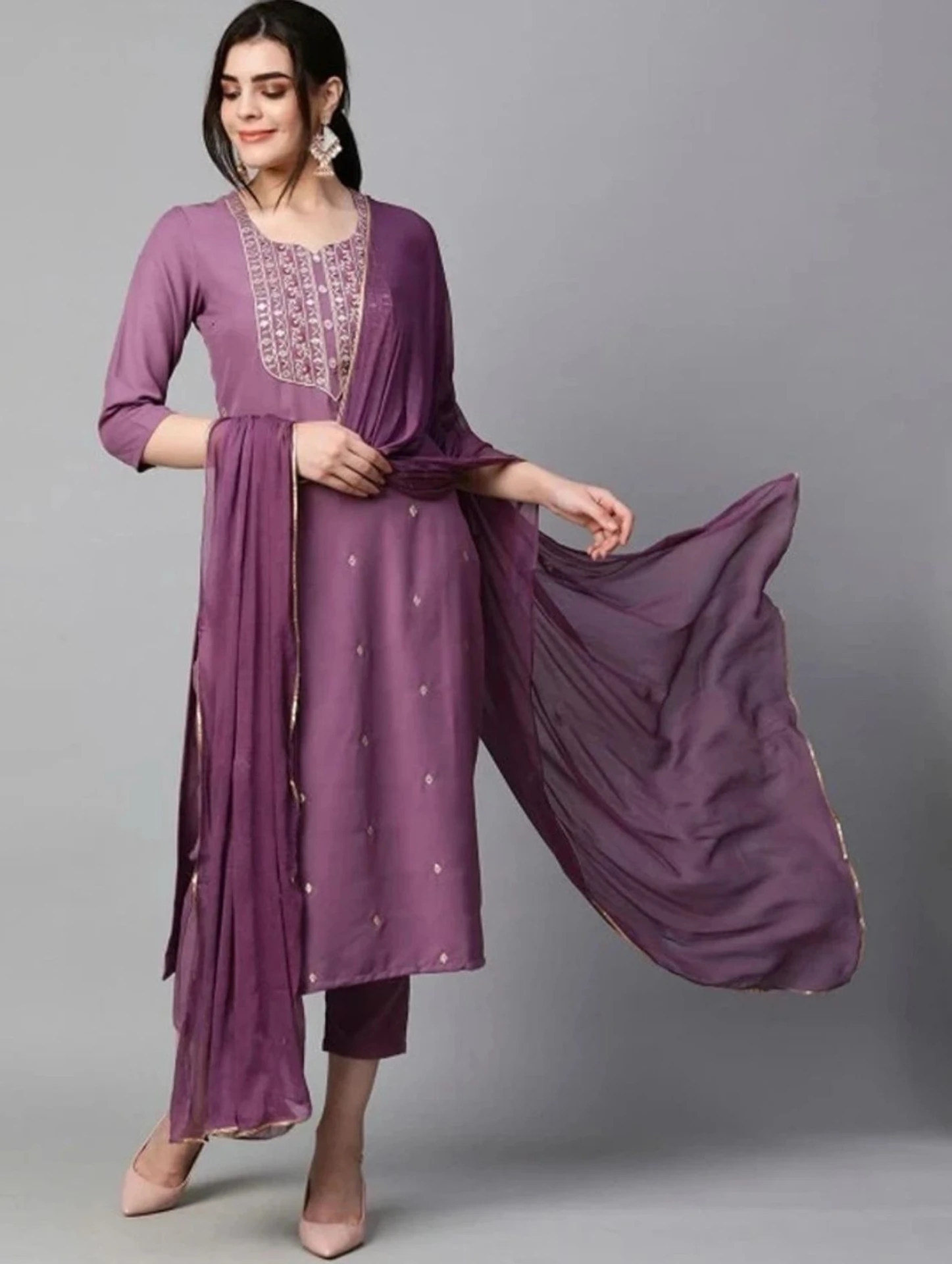 Fab Women Viscose Rayon Kurta Pant Dupatta Set