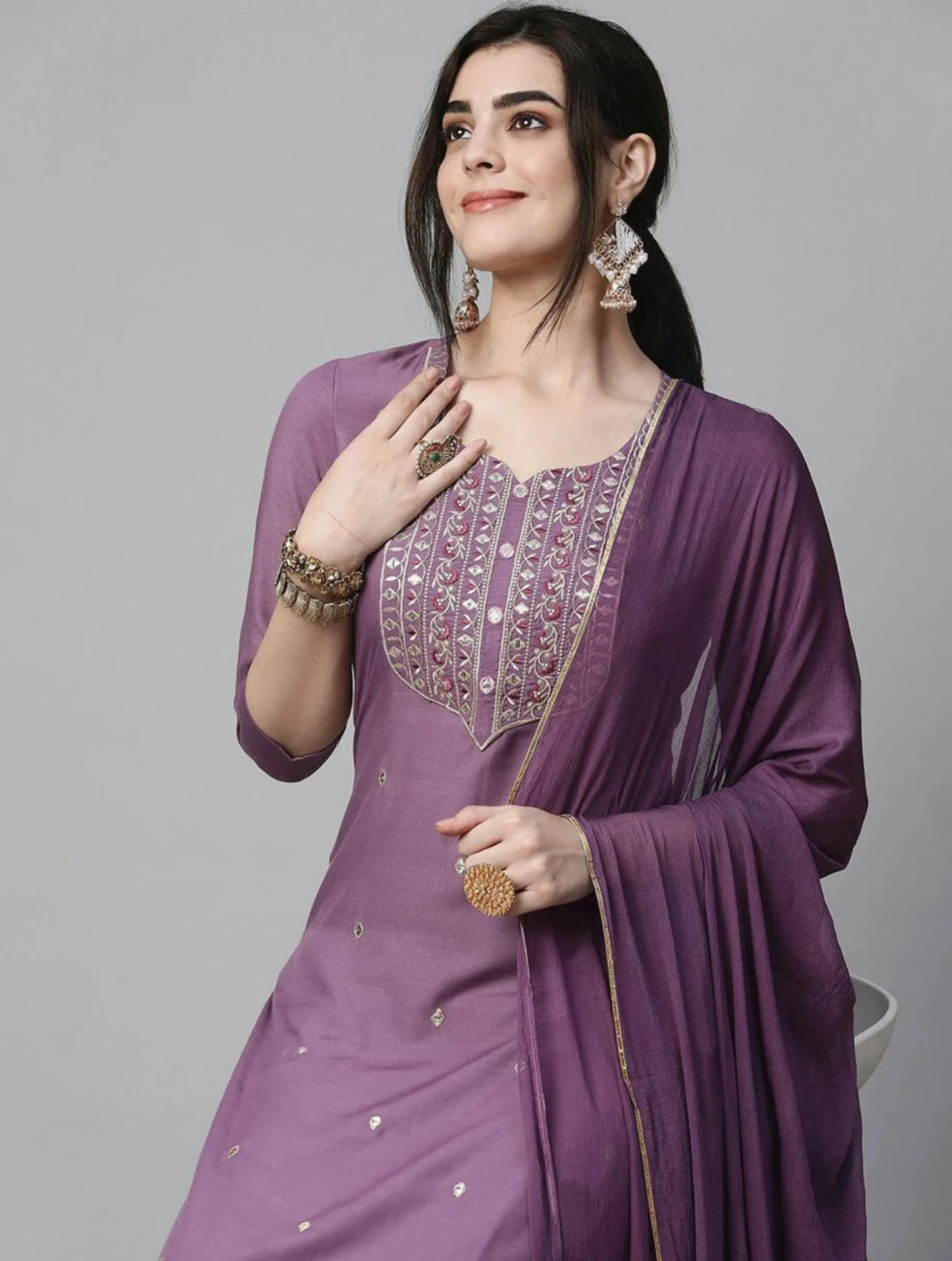 Fab Women Viscose Rayon Kurta Pant Dupatta Set
