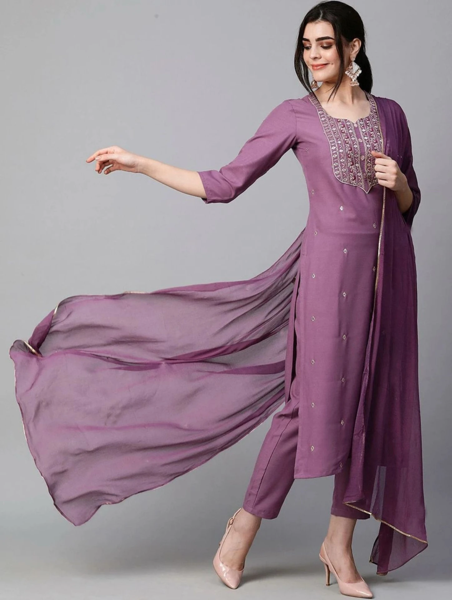 Fab Women Viscose Rayon Kurta Pant Dupatta Set