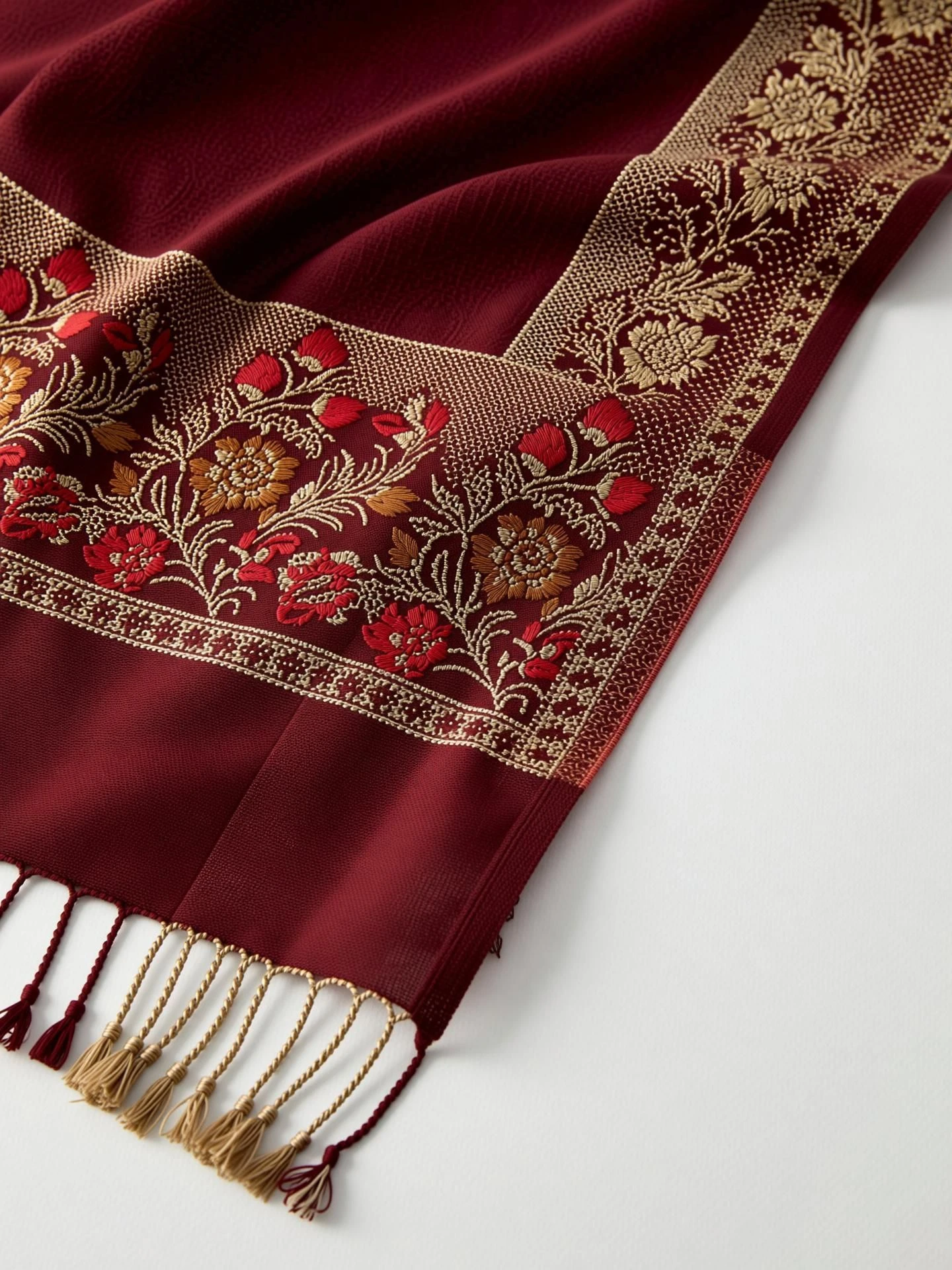 Wool Floral Print Women Shawl (Maroon)